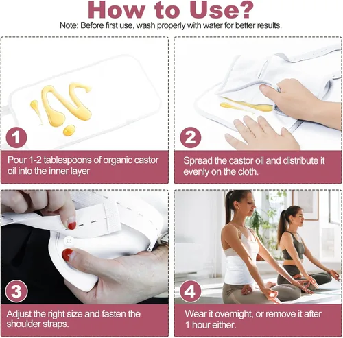 Vista 5 de Paquete de aceite de ricino orgánico, kit de envoltura de compresa de aceite de ricino reutilizable con correas elásticas ajustables para el hombro