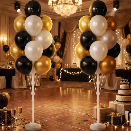Vista 6 de Kit de columna de globos de 2 piezas con globos incluidos - Torre de globos con soporte, base y poste, decoración de fondo para bodas, baby shower