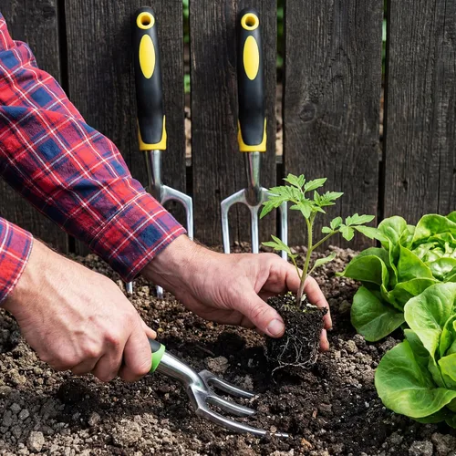 Vista 5 de Yaocom 12 Pcs Hand Rakes Garden Tool Mini Heavy Duty Garden Cultivator 11 Inch Small Rake Gardening Hand Tiller with Handle for Digging Weeding