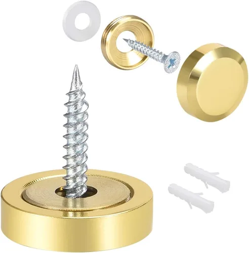 Vista 13 de uxcell Tornillos de espejo decorativos tapa tapa clavos oro pulido 0.630 in 8pcs