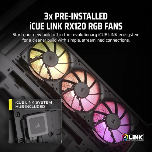 Vista 4 de CORSAIR iCUE Link 3500X RGB Mid-Tower ATX Carcasa para PC – Vidrio Templado Panorámico – Compatible con Placa Base de Conexión Inversa – 3X Negro