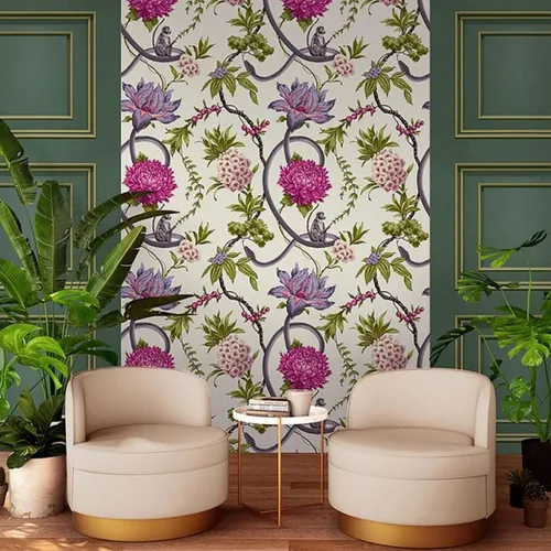 Vista 6 de Papel pintado floral de frutas prohibidas verde Belgravia 39002