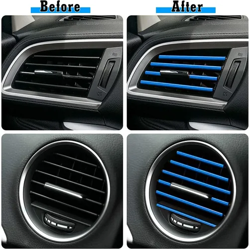 Vista 7 de Xotic Tech - 10 cubiertas de tira de decoración de salida de aire acondicionado para interior de automóvil, moldura de PVC (azul)