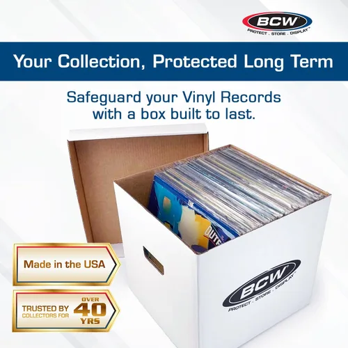 Vista 2 de BCW Cajas de almacenamiento de discos de vinilo, paquete de 3, capacidad para 65 LPs cada una, caja de almacenamiento apilable de discos de vinilo