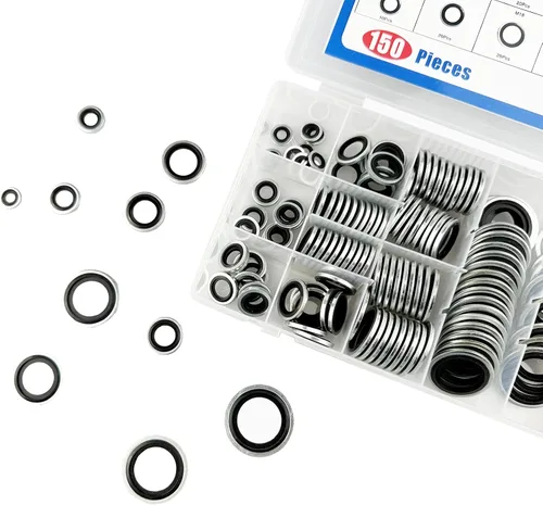 Vista 4 de Kit surtido de juntas de sello unido autocentrado automotriz, 150 piezas, kit surtido de arandelas de aceite de sello unido (150 piezas)