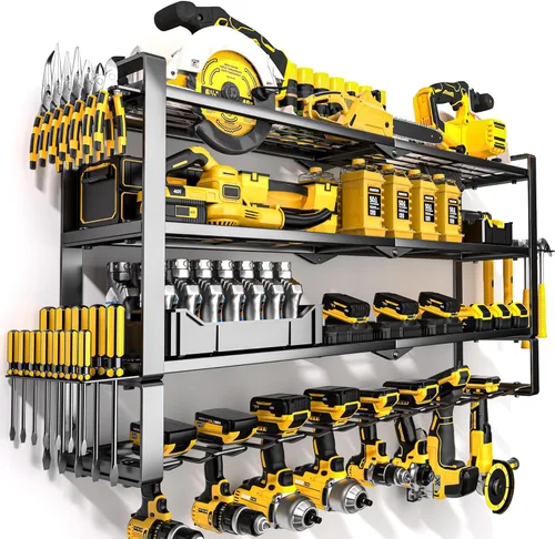 Vista 10 de MOOMSINE Large Power Tool Organizer Wall Mount with Charging Station, 400lbs Metal Storage Rack with 8 Cordless Drill Holder, 4 Tier Heavy Duty