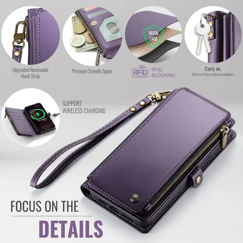 Vista 5 de Defencase Funda compatible con iPhone XR con tarjetero de bloqueo RFID para mujeres y hombres, a la moda, de piel sintética, magnética, cierre