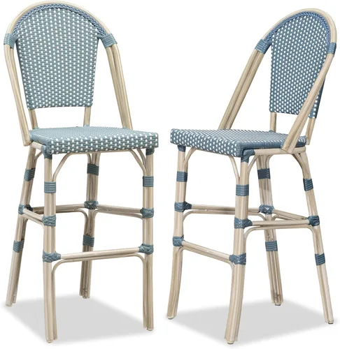 Vista 24 de PURPLE LEAF Patio French Round 26" Counter Stool Set of 2 Large Rattan Backless Stackable Barstools Bamboo Print Aluminum Frame Footrest with Woven