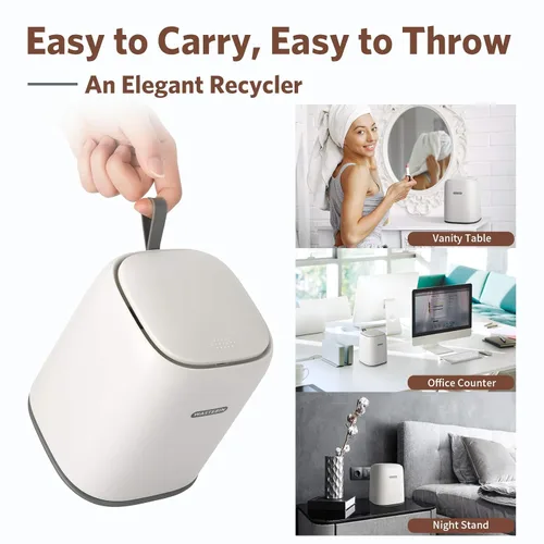 Vista 6 de Mini cubo de basura de encimera con 3 rollos de bolsas de basura, canasta de basura con tapa de presión, dispensador de cubo de basura de 1.5 L