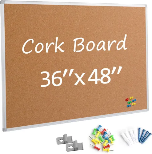 Vista 17 de Tablero de corcho Board2by 20 x 30 Pulgadas, Tablero de anuncios con marco de aluminio plateado, Tablero de corcho para pared de oficina, gran