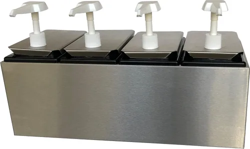 Vista 4 de Carlisle FoodService Products Centro de condimentos de riel de condimentos con 4 bombas estándar para estaciones de servicio, restaurantes y acero