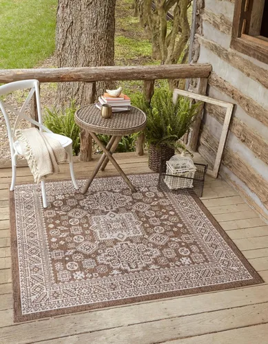 Vista 314 de Unique Loom Outdoor Aztec Collection Alfombra de área, Chalca (7 pies 10 pulgadas, cuadrada, azul/marfil)
