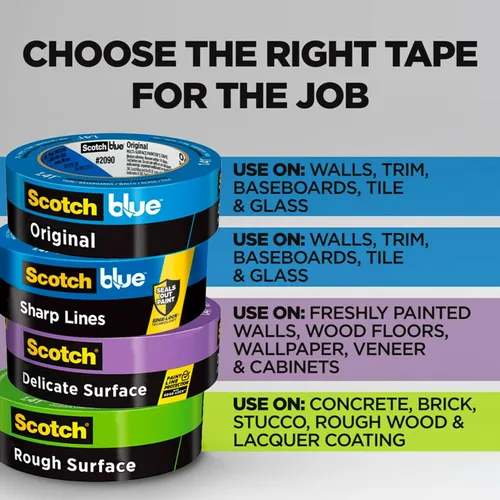 Vista 10 de ScotchBlue Original Multi-Surface Painters Tape, 1 Inch Wide (0.94 In. x 60 Yds), 9 Rolls, Blue Paint Tape Protects Surfaces and Removes Easily