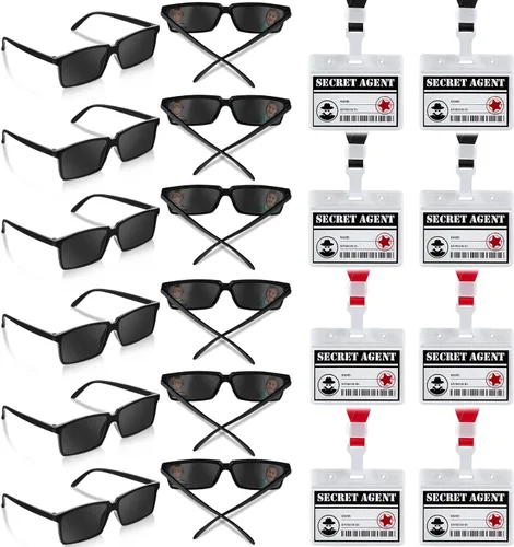 Umigy 24 etiquetas de nombre de agente secreto y lentes de sol para ver detrás de ti, insignia de agente secreto, lentes de sol para espejo
