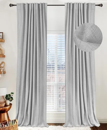 Vista 16 de 100% Blackout Shield Cortinas opacas de lino para dormitorio de 96 pulgadas de largo, con pestaña trasera, bolsillo para barra, cortinas para sala