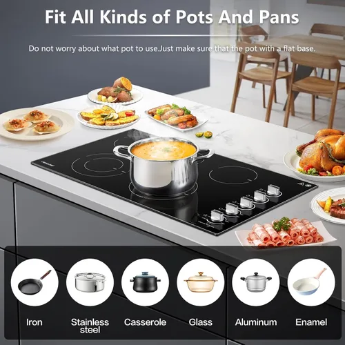 Vista 6 de AMZCHEF Placa de cocina eléctrica de 8900 W de 36 pulgadas, estufa eléctrica incorporada de 5 quemadores, estufa radiante de 36" con control