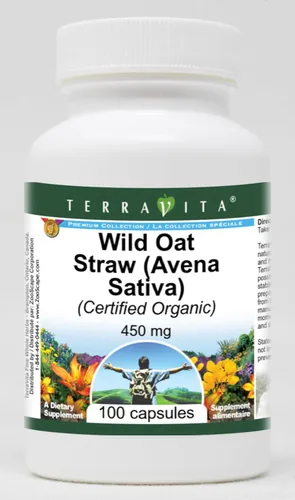 Paja de Avena Salvaje (Avena Sativa) (Certificado Orgánico) - 450 mg (100 Cápsulas, ZIN: 518609)