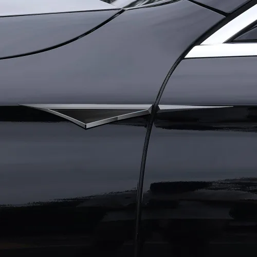 Vista 4 de Par de accesorios de metal 3D para automóvil para puertas laterales, hoja, calcomanías para guardabarros de automóvil, emblema de ala lateral, Negro