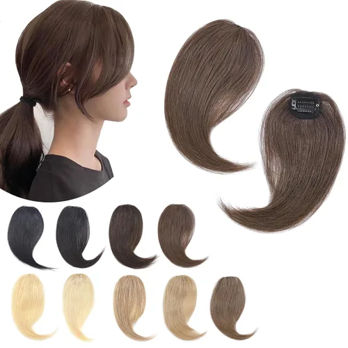 Vista 8 de SEGO Flequillo lateral con clip en cabello humano 100% real de 10 pulgadas, 2 piezas de flecos de onda francesa barrido de aspecto natural, 0.53