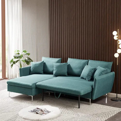 Vista 8 de Sofá modular reversible con cama extraíble, sofá modular en forma de L con patas de metal y 4 almohadas lumbares, juegos de muebles de sofá Gris