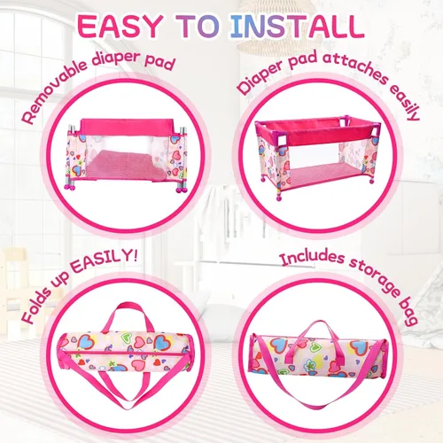 Vista 5 de JIZHI Cuna Reborn para muñecas, cama de muñeca de bebé, juguete plegable para muñecas de 18 pulgadas, accesorios de muñeca Reborn con bolsa