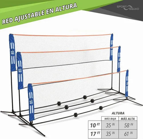 Vista 2 de JOOLA HIT MIT - Juego de red de bádminton portátil de altura ajustable - Red multideporte de competición para interior o exterior para jugar Azul