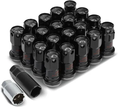 Vista 6 de DNA Motoring Tuercas de llanta de extremo cerrado M12x1.25, 16 tuercas hexagonales universales + 4 tuercas de bloqueo estriadas con llaves Negro