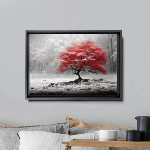 Vista 3 de Black and White Red Forest Canvas Wall Art - Modern Landscape Trees Nature Art for Living Room, Bedroom, Kitchen, and Home Decorations