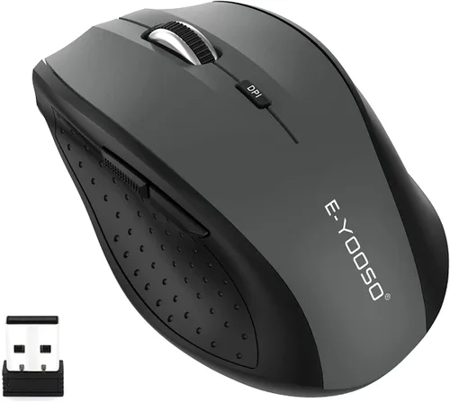 Vista 16 de E-YOOSO Mouse inalámbrico para laptop, mouse óptico portátil para computadora, 6 botones, inalámbrico de 2.4 GHz con receptor USB, 5 niveles 4800