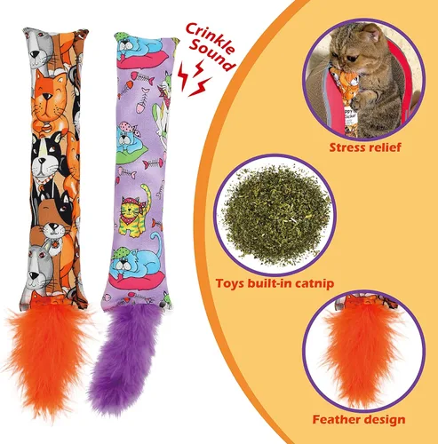Vista 2 de Jumpaws Paquete de 2 pateadores interactivos naturales para gatos con plumas, juguete masticable resistente a mordeduras, patín arrugado, accesorios