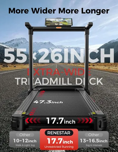 Vista 3 de Renestar - Cinta de correr para el hogar con inclinación automática del 25%, velocidad máxima de 8.5MPH, pantalla LED extra grande, capacidad