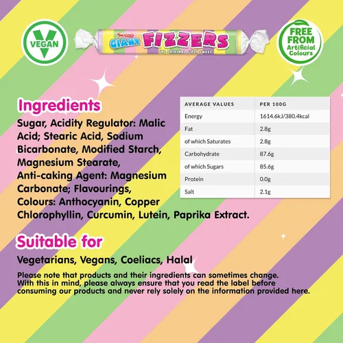 Vista 2 de Swizzels Giant Original Fizzers Sweet 24 rollos en caja