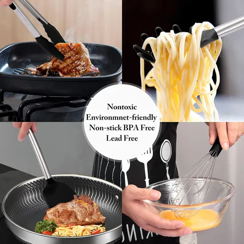 Vista 5 de 27 Pieces Silicone Cooking Utensils Set with Holder, Kitchen Utensil Sets for Nonstick Cookware, Black Kitchen Tools Spatula with Stainless Steel