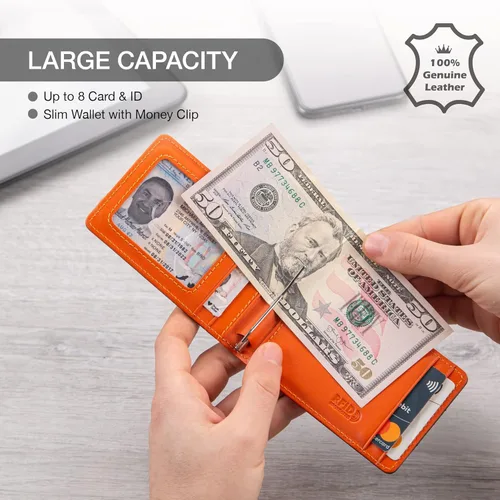 Vista 2 de KONACK Money Clip Wallet for Men Slim TOKYO RFID Blocking Real Leather Front Pocket Bifold Credit Card Holder Men's Wallet Gift Box