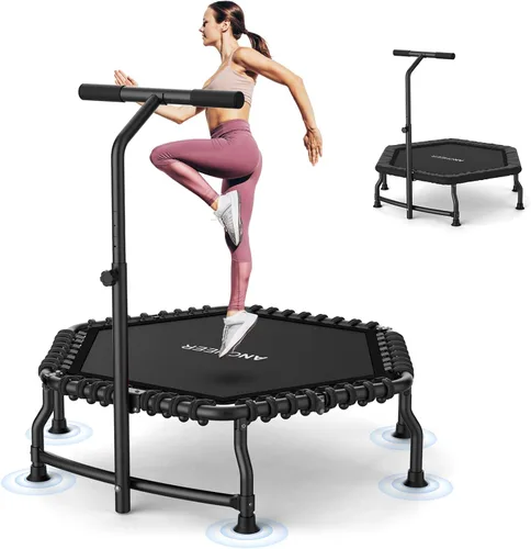 ANCHEER Trampolín, trampolín de rebote de 50'' para adultos con barra, mini trampolín para interiores y exteriores, trampolín de fitness de 550LBS