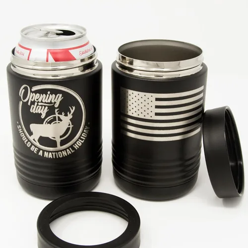 Vista 5 de Thomas and Son - Cold Beverage Can Cooler - Engraved Open Season Hunting Can Holder - Double Wall Insulated Can Cozy Sleeve - Hunting Gifts for