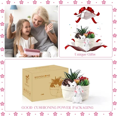 Vista 2 de Maceta de conejo para suculentas, macetas de jardín, maceta decorativa de conejo, macetas de dibujos animados en forma de animal, decoración