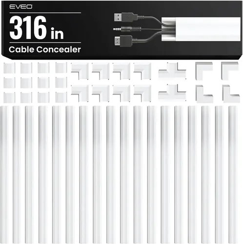 EVEO Ocultador de cable de pared de 306 pulgadas, cubierta de cable para cables en la pared, cubierta de cable, ocultador de cables de pared, Blanco