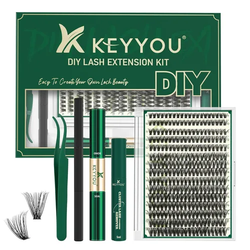 Vista 30 de Kit de extensión de pestañas DIY KEYYOU 280 piezas, pestañas individuales, rizadas D, kit de extensión de pestañas 30D+40D, 9-16 Mix, racimos