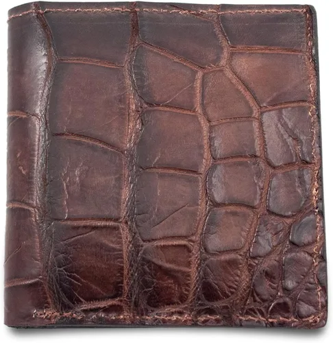 Vista 2 de Cartera de piel de cocodrilo genuina hipster plegable hecha a mano con 12 ranuras para tarjetas