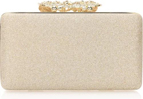 Vista 4 de Dexmay - Bolso de mano con diamantes de imitación y cierre de mariposa de cristal, bolso de noche para mujer, bolso formal para fiesta Ab dorado.