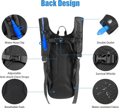 Vista 3 de Zavothy Hydration Backpack with 2L Hydration Bladder Water Backpack for Hiking Hydration Pack for Running Cycling Hiking