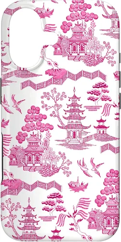 Vintage Chinoiserie Pagoda Toile Pink and White Cottagecore Case for iPhone 17