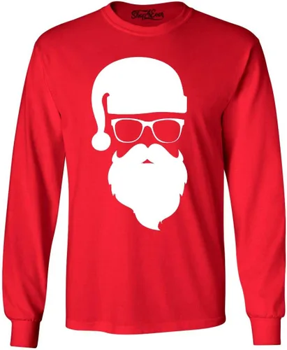 shop4ever Camiseta de Manga Larga de Navidad de Papá Noel Hipster con Gafas de Sol Rojo