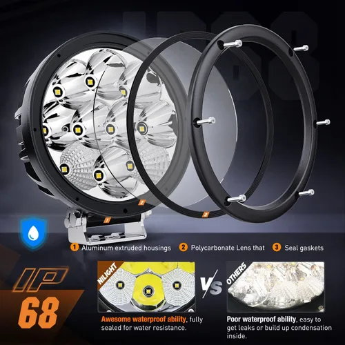 Vista 5 de Nilight - Lámpara de trabajo LED redonda de 5.7 pulgadas, 50 W, Combo de haz de luz, inundación, con arnés de cableado de conector DT de 16 AWG