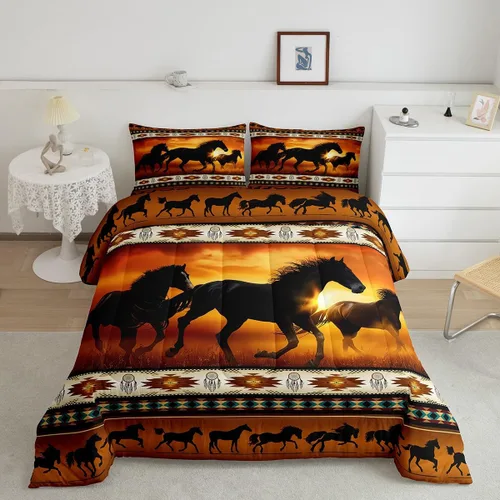Vista 45 de Juego de ropa de cama con relleno de edredón con diseño de caballo y atrapasueños para niños, adolescentes y hombres, juego de edredón con estampado