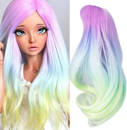 Vista 3 de Zerodis Pelucas de pelo de muñeca, Peluca de muñeca flexible suave de alta simulación, color degradado, circunferencia de cabeza de 8.3-9.4 in