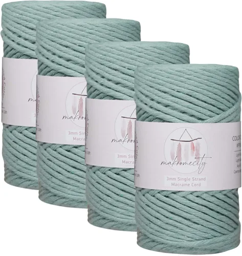 Vista 53 de Makromecity, Cordón de macramé de un solo hilo de 3 mm x 100 yardas (300 pies) de 3 mm de cordón de algodón azul bebé para arte y manualidades