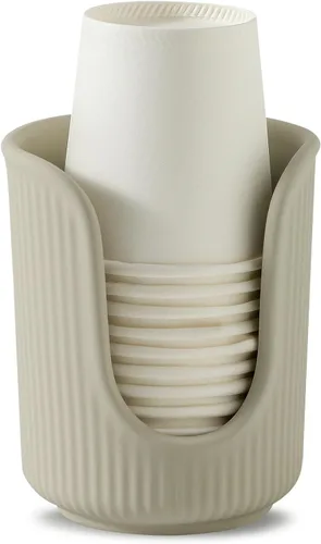 Vista 12 de Dobbyby Dispensador de Vasos de Baño de Cerámica con Elegantes Rayas Verticales - Soporte para Vasos Desechables de Enjuague Bucal que Contiene