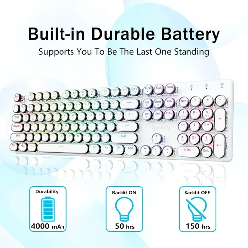 Vista 5 de Redragon K710 - Teclado mecánico inalámbrico para juegos, Bluetooth2.4Ghzcableado, retroiluminación LED RGB, interruptor azul, clic, recargable